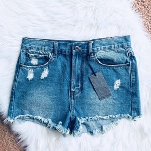 High Waisted Ripped Cut Off Bronte Jean Shorts